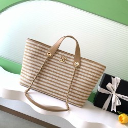 1:1 Replica Chanel Deauville AS6007 tote bag brown striped canvas Knockoff