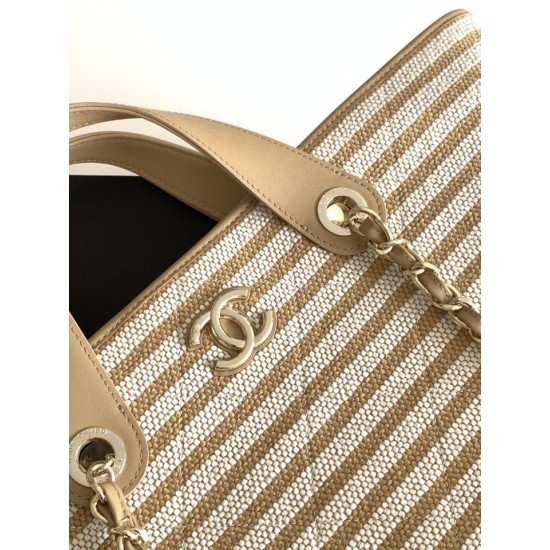 1:1 Replica Chanel Deauville AS6007 tote bag brown striped canvas Knockoff