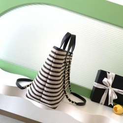 AAA Replica Chanel Deauville AS6007 tote bag white/black striped canvas 1:1 Replica Chanel Deauville AS6007 tote bag white/black striped canvas Knockoff