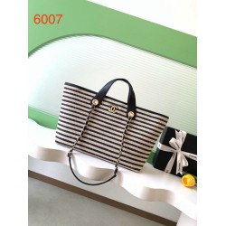 1:1 Replica Chanel Deauville AS6007 tote bag white/black striped canvas Knockoff