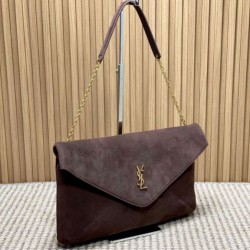 AAA Replica YSL Saint Laurent Cassandre Large Envelope Bag with Chain Brown Suede 1:1 Replica YSL Saint Laurent Cassandre Large Envelope Bag with Chain Brown Suede Knockoff
