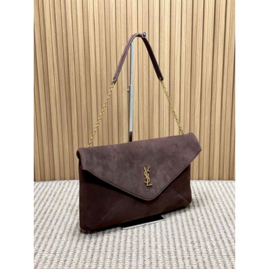 AAA Replica YSL Saint Laurent Cassandre Large Envelope Bag with Chain Brown Suede 1:1 Replica YSL Saint Laurent Cassandre Large Envelope Bag with Chain Brown Suede Knockoff