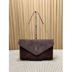 1:1 Replica YSL Saint Laurent Cassandre Large Envelope Bag with Chain Brown Suede Knockoff