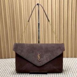 1:1 Replica YSL Saint Laurent Cassandre Large Envelope Bag with Chain Brown Suede Knockoff