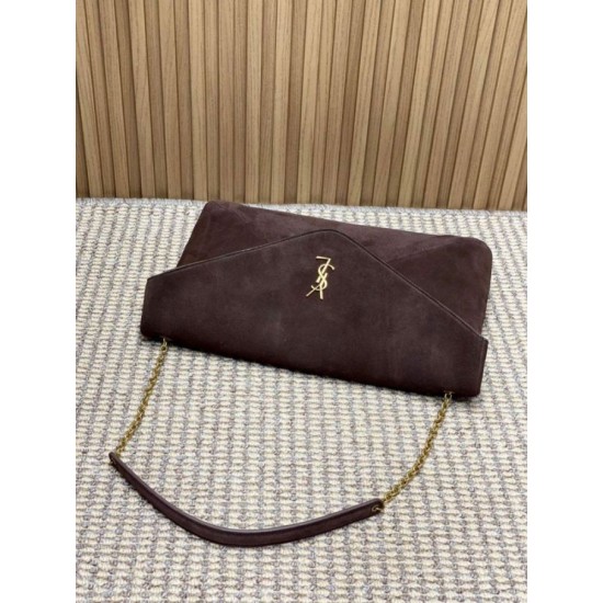 AAA Replica YSL Saint Laurent Cassandre Large Envelope Bag with Chain Brown Suede 1:1 Replica YSL Saint Laurent Cassandre Large Envelope Bag with Chain Brown Suede Knockoff