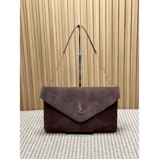 AAA Replica YSL Saint Laurent Cassandre Large Envelope Bag with Chain Brown Suede 1:1 Replica YSL Saint Laurent Cassandre Large Envelope Bag with Chain Brown Suede Knockoff