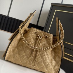 1:1 Replica Chanel Handbag 25 Mini Hobo AS5293 Woven Raffia Brown/Black Knockoff
