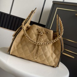 1:1 Replica Chanel Handbag 25 Mini Hobo AS5293 Woven Raffia Brown/Black Knockoff