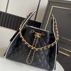 1:1 Replica Chanel 25 Mini Hobo AS5293 Woven Raffia Black Knockoff