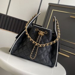 1:1 Replica Chanel 25 Mini Hobo AS5293 Woven Raffia Black Knockoff