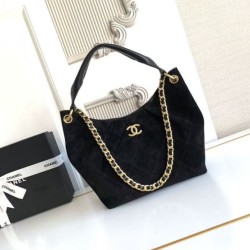 1:1 Replica Chanel 26C Maxi Hobo Hippie Bag AS5970 AS5978 Black Suede Knockoff