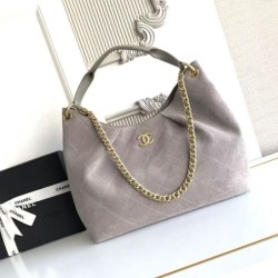 1:1 Replica Chanel 26C Maxi Hobo Hippie Bag AS5970 AS5978 Gray Suede Knockoff