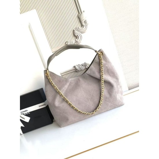 AAA Replica Chanel 26C Maxi Hobo Hippie Bag AS5970 AS5978 Gray Suede 1:1 Replica Chanel 26C Maxi Hobo Hippie Bag AS5970 AS5978 Gray Suede Knockoff