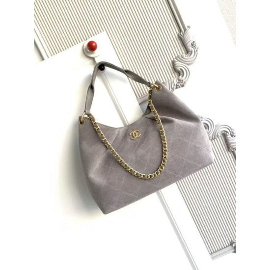 AAA Replica Chanel 26C Maxi Hobo Hippie Bag AS5970 AS5978 Gray Suede 1:1 Replica Chanel 26C Maxi Hobo Hippie Bag AS5970 AS5978 Gray Suede Knockoff