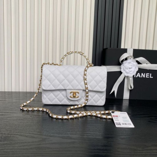 1:1 Replica Chanel Small Chain Shoulder Bag with Top Handle White AS5702 Knockoff