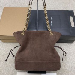 1:1 Replica YSL Saint Laurent Jamie 4.3 Pochon Shopping Suede Shoulder Bag Brown Knockoff