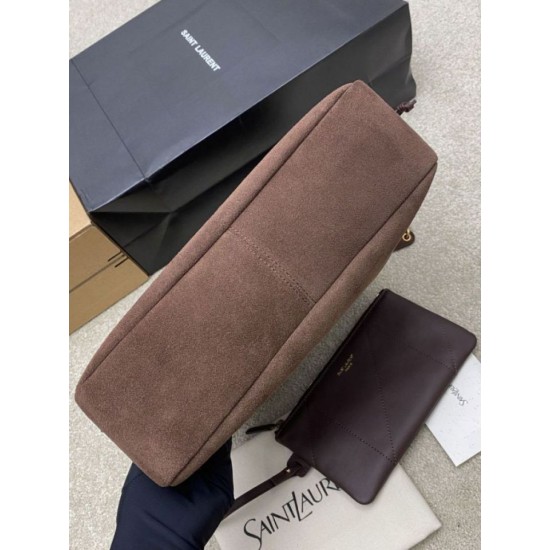 1:1 Replica YSL Saint Laurent Jamie 4.3 Pochon Shopping Suede Shoulder Bag Brown Knockoff