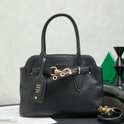 1:1 Replica Miu Miu Tote Bags Adventure Nappa Leather 5BA292 Black Knockoff