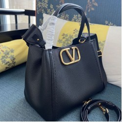 1:1 Replica Valentino Garavani Alltime Medium Grained Calfskin Handbag Black Garnet Knockoff