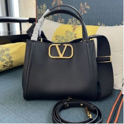 1:1 Replica Valentino Garavani Alltime Medium Grained Calfskin Handbag Black Garnet Knockoff