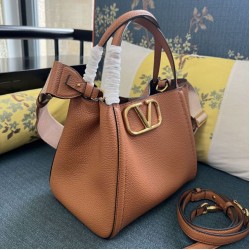 1:1 Replica Valentino Garavani Alltime Medium Grained Calfskin Handbag Brown Knockoff