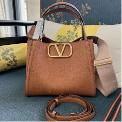 1:1 Replica Valentino Garavani Alltime Medium Grained Calfskin Handbag Brown Knockoff