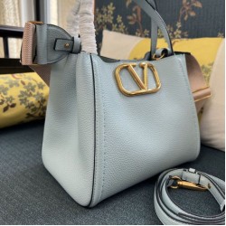 1:1 Replica Valentino Garavani Alltime Medium Grained Calfskin Handbag Blue Knockoff