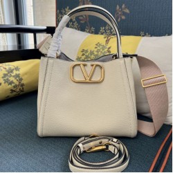 1:1 Replica Valentino Garavani Alltime Medium Grained Calfskin Handbag Beige Knockoff