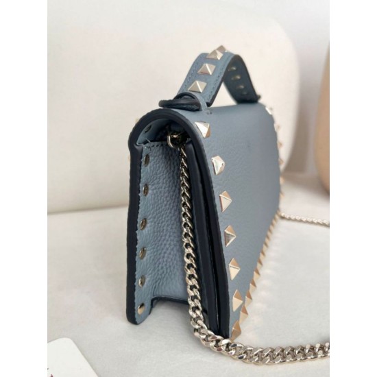 1:1 Replica Valentino Garavani Rockstud Chain Wallet Blue Knockoff