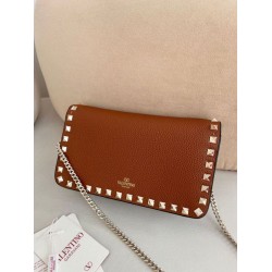 1:1 Replica Valentino Garavani Rockstud Small Flap Crossbody Bag Brown Knockoff