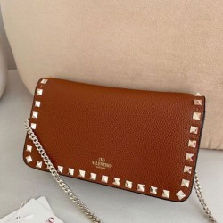 1:1 Replica Valentino Garavani Rockstud Small Flap Crossbody Bag Brown Knockoff