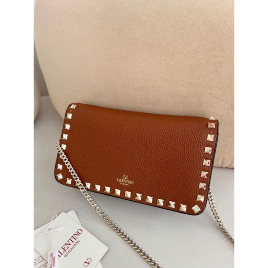 1:1 Replica Valentino Garavani Rockstud Small Flap Crossbody Bag Brown Knockoff