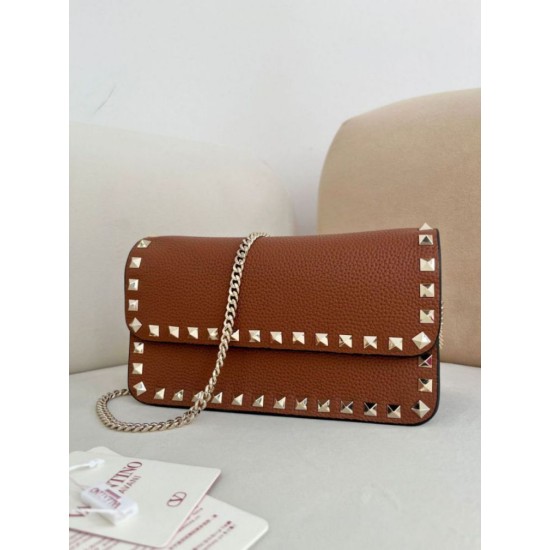 1:1 Replica Valentino Garavani Rockstud Small Flap Crossbody Bag Brown Knockoff