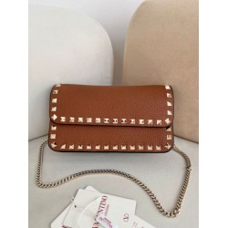 1:1 Replica Valentino Garavani Rockstud Small Flap Crossbody Bag Brown Knockoff