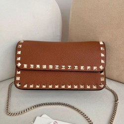 1:1 Replica Valentino Garavani Rockstud Small Flap Crossbody Bag Brown Knockoff