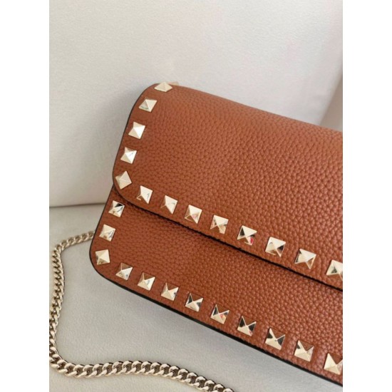 1:1 Replica Valentino Garavani Rockstud Small Flap Crossbody Bag Brown Knockoff