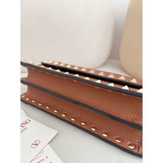 1:1 Replica Valentino Garavani Rockstud Small Flap Crossbody Bag Brown Knockoff