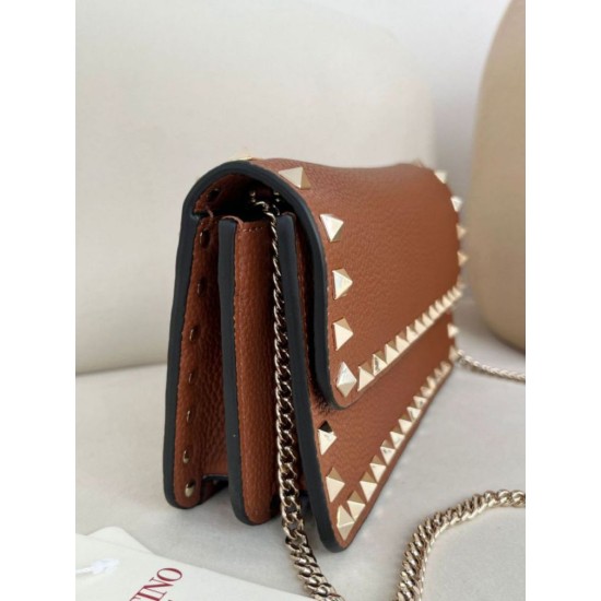 1:1 Replica Valentino Garavani Rockstud Small Flap Crossbody Bag Brown Knockoff