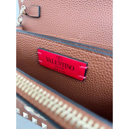 1:1 Replica Valentino Garavani Rockstud Small Flap Crossbody Bag Brown Knockoff