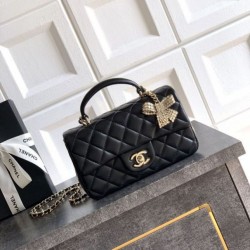 1:1 Replica Chanel Mini Classic Flap Bow 25K Top Handle Bag AS2431 White Knockoff