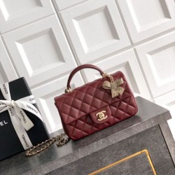 1:1 Replica Chanel Mini Classic Flap Bow 25K with Top Handle AS2431 Blue Knockoff