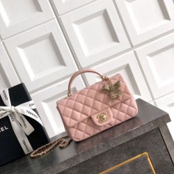1:1 Replica Chanel Mini Classic Flap Bow 25K Top Handle Bag AS2431 Caramel Knockoff