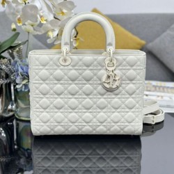 1:1 Replica Dior Lady Dior Large Matte Cannage Handbag with Flap White Knockoff