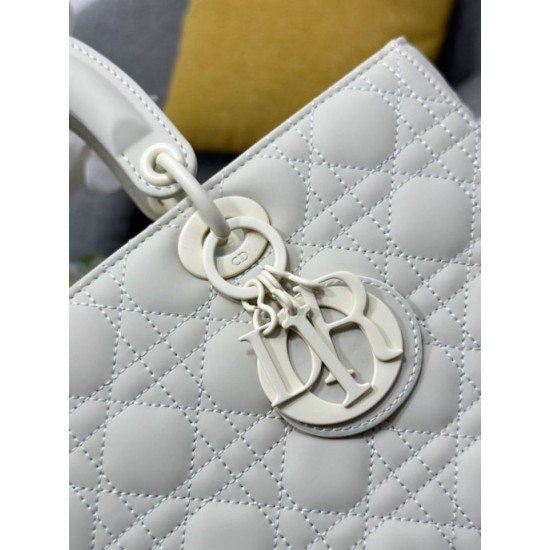 1:1 Replica Dior Lady Dior Large Matte Cannage Handbag with Flap White Knockoff