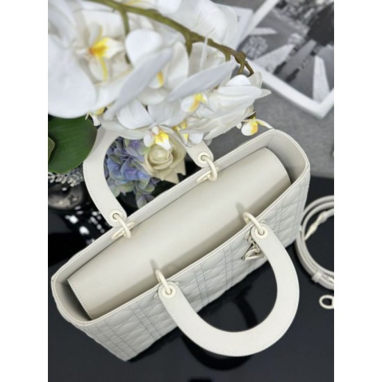 1:1 Replica Dior Lady Dior Large Matte Cannage Handbag with Flap White Knockoff