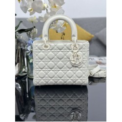 1:1 Replica Dior Lady Dior Medium Matte Cannage Handbag with Flap White Knockoff