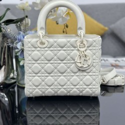 1:1 Replica Dior Lady Dior Medium Matte Cannage Handbag with Flap White Knockoff