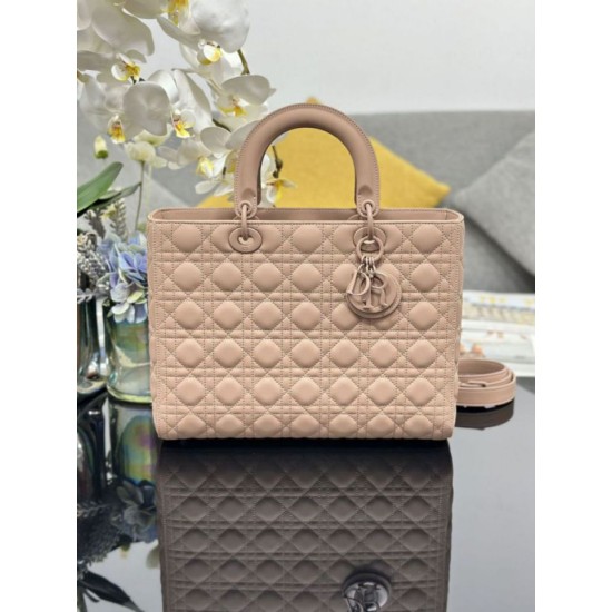 1:1 Replica Dior Lady Dior Large Matte Cannage Handbag with Flap Pink Knockoff