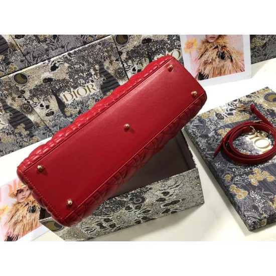 1:1 Replica Dior Lady Dior Large Quilted Lambskin Cannage Bag Red Knockoff