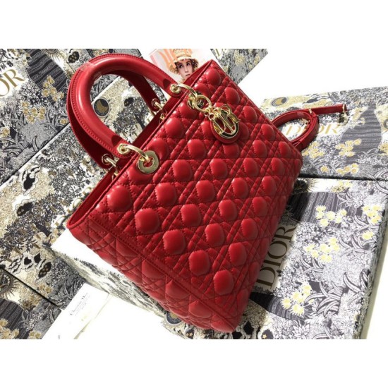 1:1 Replica Dior Lady Dior Large Quilted Lambskin Cannage Bag Red Knockoff